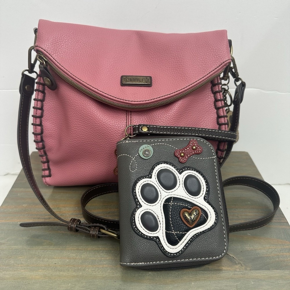 Set Chala Handbag & Wallet Braided Boho Crossbody PAW LOVE Purse Bag Dog Mom